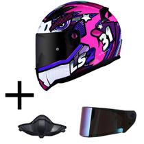 Capacete LS2 FF353 Rapid Khan Rosa Mais Viseira Camaleão E Narigueira Alta Hjc