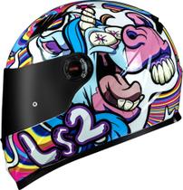 Capacete LS2 FF358 Bubble Branco Roxo Colorido Unicórnio