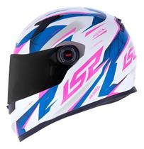 Capacete Ls2 Ff358 Classic Evo Draze Branco Azul Rosa Brilho