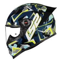 Capacete Ls2 Ff358 Classic S Camo Azul Branco E Amarelo Brilhante