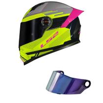 Capacete LS2 FF358 Classic S Digital Rosa e Amarelo Mais Viseira Camaleão Capacete LS2 FF358 Classic S Digital Rosa e Amarelo Mais Viseira Camaleão