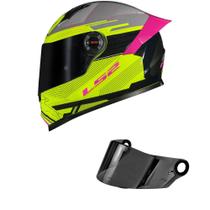 Capacete LS2 FF358 Classic S Digital Rosa e Amarelo Mais Viseira Fumê