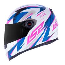 Capacete LS2 FF358 Draze Branco Azul e Rosa Brilhante Masculino e Feminino Fechado