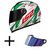 Capacete LS2 FF358 Draze Branco e Verde Mais Viseira Camaleão Capacete LS2 FF358 Draze Branco e Verde Mais Viseira Camaleão