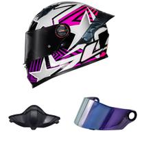 Capacete LS2 FF358 Pro Estellar Preto Branco e Rosa Mais Viseira Camaleão e Narigueira HJC Capacete LS2 FF358 Pro Estellar Preto Branco e Rosa Mais Viseira Camaleão e Narigueira HJC