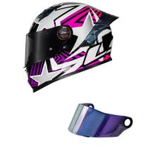 Capacete LS2 FF358 Pro Estellar Preto Branco e Rosa Mais Viseira Camaleão Capacete LS2 FF358 Pro Estellar Preto Branco e Rosa Mais Viseira Camaleão