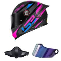 Capacete LS2 FF358 Pro Modok Preto e Rosa Mais Viseira Camaleão e Narigueira HJC Capacete LS2 FF358 Pro Modok Preto e Rosa Mais Viseira Camaleão e Narigueira HJC