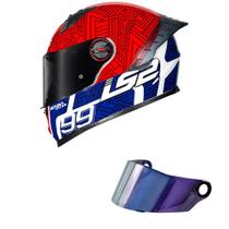 Capacete LS2 FF358 Pro Tiempo Azul e Vermelho Mais Viseira Camaleão Capacete LS2 FF358 Pro Tiempo Azul e Vermelho Mais Viseira Camaleão