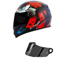 Capacete LS2 FF358 Tribal Azul e Laranja Mais Viseira Fumê