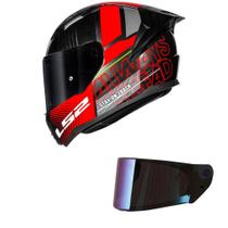 Capacete LS2 FF810 Vigo Shift Jeans Cinza e Vermelho Mais Viseira Camaleão