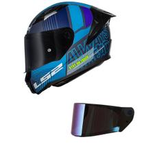 Capacete LS2 FF810 Vigo Shift Preto e Azul Fosco Mais Viseira Camaleão Tamanho:56