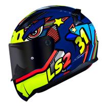 Capacete LS2 Rapid Khan Azul e Amarelo Brilhante