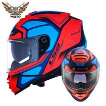 Capacete ls2 storm ff800 faster laranja fluor/azul n60/l masculio - feminino - bicomposto - motociclista - motoqueiro - viseira solar - urbano