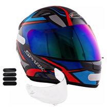Capacete Masculino Ebf Azul Mais Viseira Camaleão e Adesivo Preto