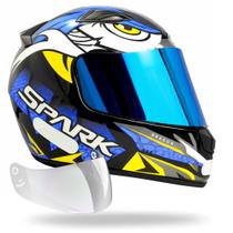 Capacete Masculino Ebf Spark Dragon Azul + Viseira Iridium