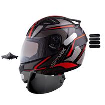 Capacete Masculino Ebf Spider Vermelho Com Narigueira Extra Mais Viseira Fumê e Adesivo Preto