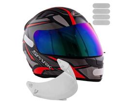 Capacete Masculino Ebf Spider Vermelho Mais Viseira Camaleão e Adesivo Branco