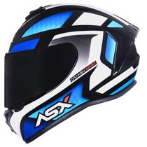 Capacete MasculinoFechado Asx Draken Spirit Azul Branco Moto