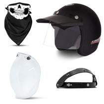 Capacete Moto Aberto Compact + Viseira Bubble Cristal + Bandana e Flip Up
