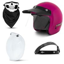 Capacete Moto Aberto Compact + Viseira Bubble Cristal + Bandana e Flip Up
