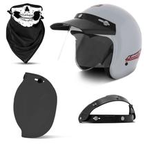 Capacete Moto Aberto Compact + Viseira Bubble Fumê + Bandana e Flip Up
