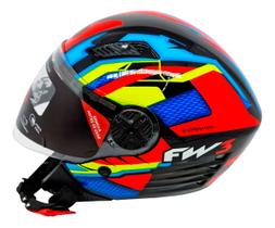 Capacete Moto Aberto FW3 X Open Up Fox 56 com Viseira Cristal Óculos Interno Fume Laranja/Azul