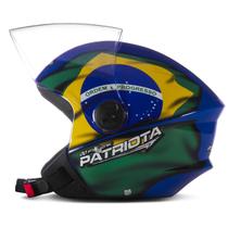 Capacete moto Aberto New Liberty 3 Patriota personalizado com a bandeira do Brasil viseira cristal