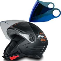 Capacete Moto Aberto Viseira Azul Preto Fosco Laranja 56 - FW3