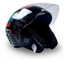Capacete Moto Aberto X Open Stickers Preto Viseira Cristal Inmetro Tamanho 56 - FW3 Capacete Moto Aberto X Open Stickers Preto Viseira Cristal Inmetro Tamanho 56 - FW3