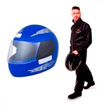 Capacete Moto Azul Fechado Pro Tork Liberty Four Viseira Transparente Diversos Tamanhos + Capa de chuva PVC Pioneira