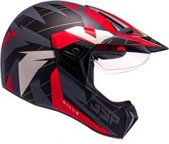 Capacete moto Bieffe 3 Sport Hills Cinza Vermelho Fosco