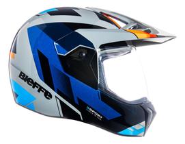 Capacete Moto Bieffe 3 Sport React Esportivo Cross Trilha Cinza Azul C/ Selo Inmetro Lançamento