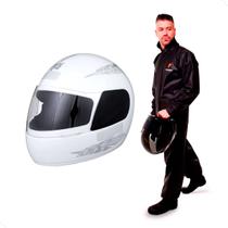 Capacete Moto Branco Fechado Pro Tork Liberty Four Viseira Transparente Diversos Tamanhos + Capa de chuva PVC Pioneira