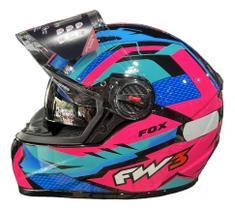 Capacete Moto Fechado FW3 Modelo GTX Fox Com Óculos Interno Cor:Rosa/Azul/PretoTamanho:56