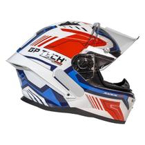 Capacete moto fechado gp tech pilot stream branco azul vermelho motociclista esportivo motoqueiro