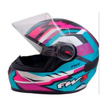 Capacete Moto Fechado GTN Fox Viseira Cristal Azul Tiffany Inmetro Tamanho 60 - FW3