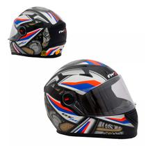 Capacete Moto Fechado GTN R1 Preto Fosco com Azul/Vermelho Viseira Cristal Inmetro Tamanho 56 - FW3