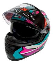 Capacete Moto Fechado GTX FOX com Óculos Interno Cor Azul e Rosa Tamanho 56 - Fw3
