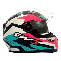 Capacete Moto Fechado GTX Super Azul Turquesa Com Rosa/Branco Viseira Cristal Inmetro Tamanho 60 FW3 Capacete Moto Fechado GTX Super Azul Turquesa Com Rosa/Branco Viseira Cristal Inmetro Tamanho 60 FW3