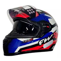 Capacete Moto Fechado GTX Super Vermelho com Azul/Branco Viseira Cristal Inmetro Tamanho 60 - FW3