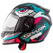 Capacete Moto Fechado Spark Dragon Viseira Cristal Preto c/ Azul Tiffany Inmetro Tamanho 58 - EBF