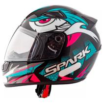 Capacete Moto Fechado Spark Dragon Viseira Cristal Preto c/ Azul Turquesa Inmetro Tamanho 60 - EBF Capacete Moto Fechado Spark Dragon Viseira Cristal Preto c/ Azul Turquesa Inmetro Tamanho 60 - EBF