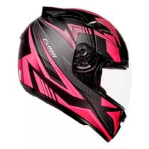 Capacete Moto Fechado Spark Flash Viseira Cristal Preto Fosco c/ Rosa Inmetro - EBF Capacete Moto Fechado Spark Flash Viseira Cristal Preto Fosco c/ Rosa Inmetro - EBF