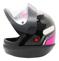 Capacete Moto Feminino Automático Ebf Bolt Preto Rosa C/ Viseira Automática Lançamento