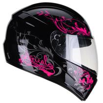 Capacete Moto Feminino Fly F-9 Lyrical Preto Brilhante Rosa