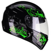 Capacete Moto Feminino Fly F-9 Lyrical Preto Brilhante Verde