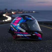 Capacete moto feminino gp tech sense motion preto azul rosa brilho fechado Capacete moto feminino gp tech sense motion preto azul rosa brilho fechado