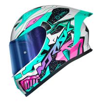 Capacete Moto Feminino Norisk Flow Robot Verde Rosa Viseira