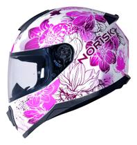 Capacete Moto Feminino Norisk Razor Bloom Flor Branco Rosa c/ Selo Inmetro