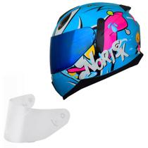 Capacete Moto Feminino Norisk Razor Mad Azul Viseira Azul Capacete Moto Feminino Norisk Razor Mad Azul Viseira Azul